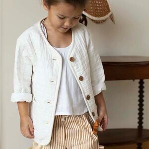 Emerson Fry Girls Ivory Quilted Cotton 8-9 year Jacket Coat Pockets NWT Layering
